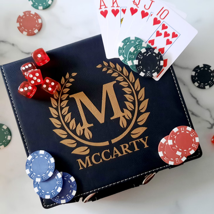Premium 100 Piece Poker Set In Multiple Colors With leather Case, Clay Composite Chips, Playing Cards, Dealer Button, And Optional Personalized Case