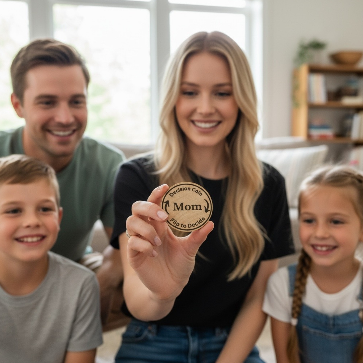 Personalized Wooden Decision Flip Coin Token For Parents And Kids, Fun Family Choice Maker, Double Sided Pocket Keepsake