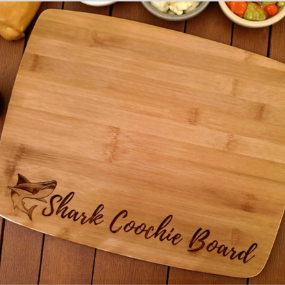 Personalized Sharkcoochie Charcuterie Cutting Board Shark Themed Serving Board In Bamboo Or Acacia For Kitchen Decor And Parties