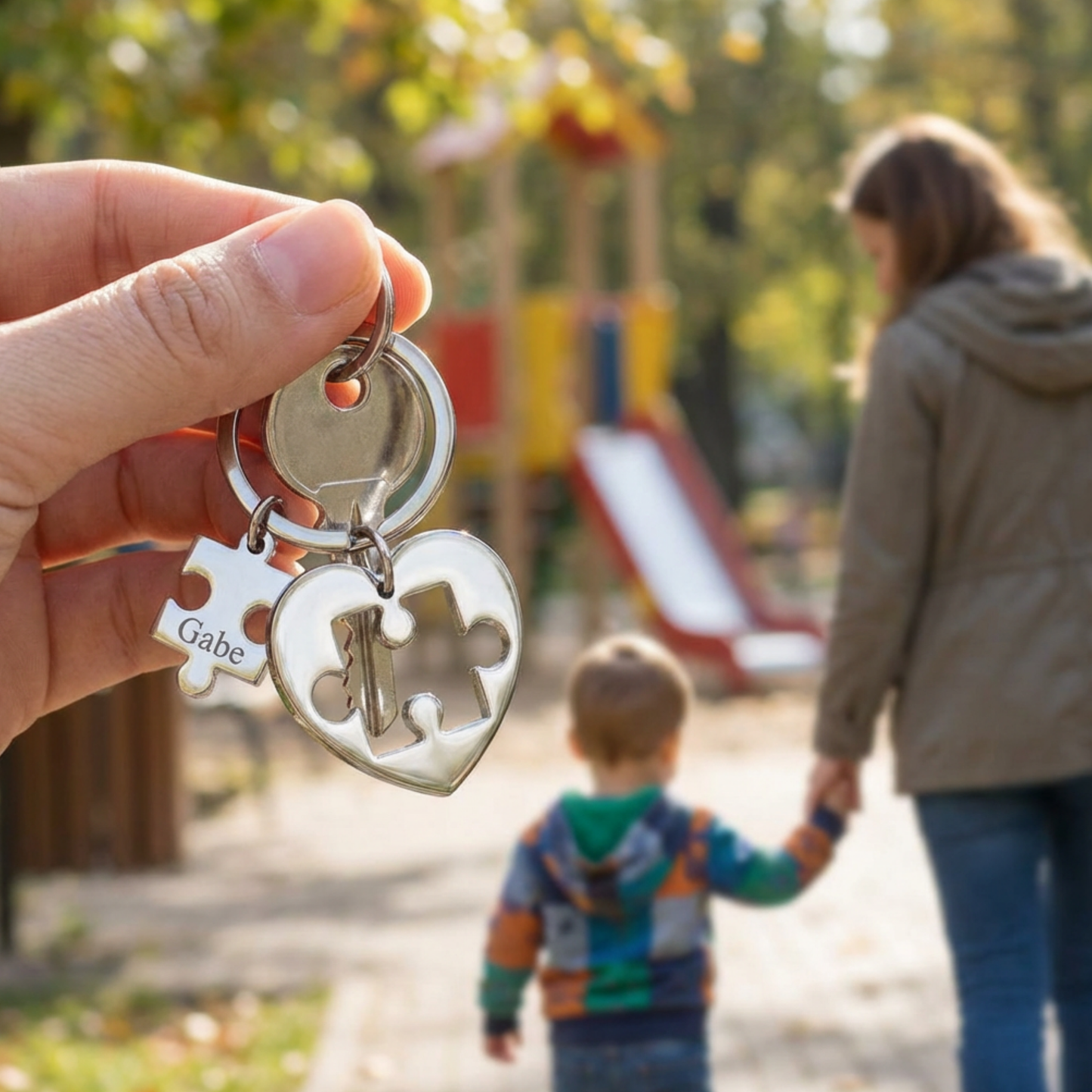 Personalized Stainless Steel Puzzle Piece Keychain For Autism Awareness With Kindness Is Key For Proud Autism Mom Or Dad