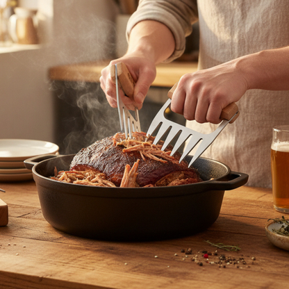 Personalized Stainless Steel BBQ Meat Shredder Claws With Short Natural Wood Handles Name Or Logo On One Or Both Claws