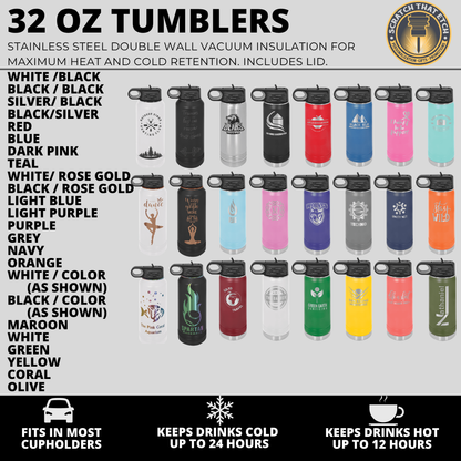 Personalized 32oz Cheeky Stainless Steel Tumbler With Straw, Pick a Sassy Design or Your Logo, Add Your Name On The Back, Gym Travel Gift