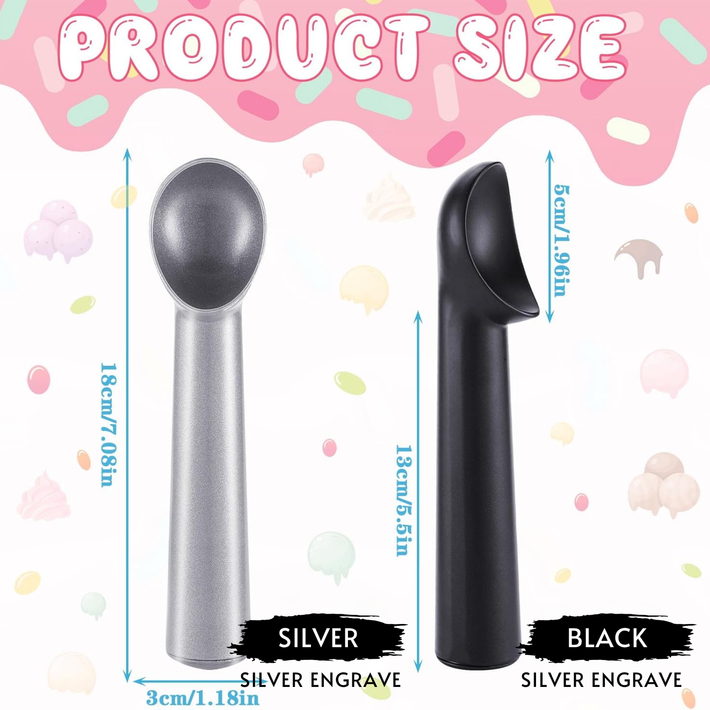 Personalized Aluminum Ice Cream Scoop In Black Or Silver For Bulk Wedding Favors And Save The Date, Up To 30 Characters On Handle