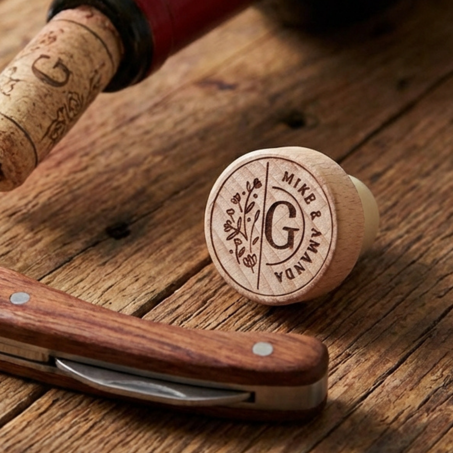 Personalized Wine Stopper Wedding Favor, Custom Engraved Wood Stopper with Names or Date, Bulk Wedding Favors, Natural Wood Keepsake