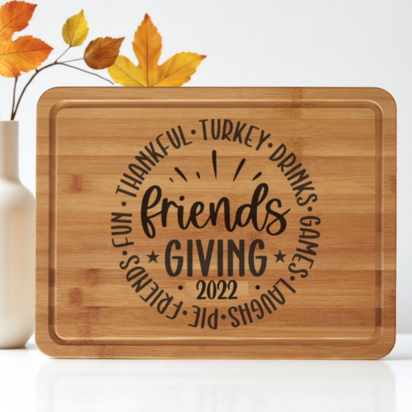 Personalized Friendsgiving Thanksgiving Cutting Board And Charcuterie Serving Board With Family Name For Fall Kitchen Decor And Hosting