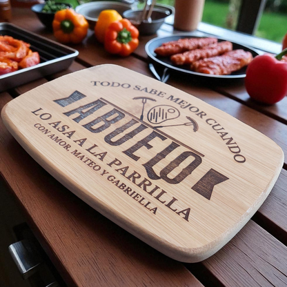 Personalized Bamboo Or Acacia Cutting Board With Handle For Abuelo - Customized 'Abuelo' Charcuterie And Kitchen Serving Board, Thoughtful Birthday, Father's Day, Or Christmas Gift, Durable Handcrafted Board For Daily Meal Prep And Appetizer Serving