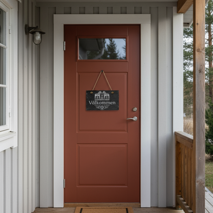 Personalized Scandinavian Valkommen Hanging Slate Sign With Multiple Size Options, Rustic Indoor Outdoor Entryway Plaque With Jute Rope, Weather Resistant Porch Decor