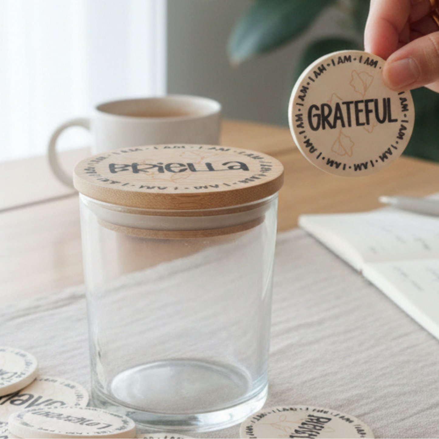 Personalized Affirmation Jar and Token Set for Classroom SEL Learning with Custom Lid | Teacher Social Emotional Learning Daily Encouragement | Choose Flower Color or Custom Design | Student Confidence Building Tokens