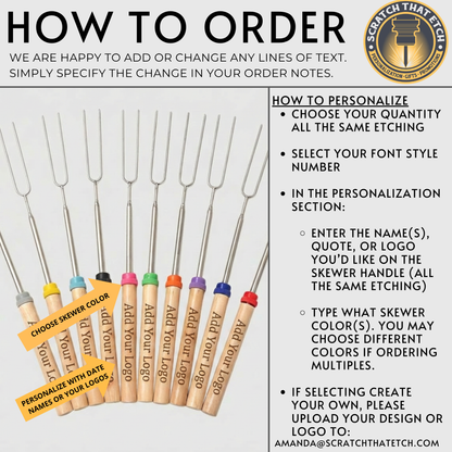 Custom Logo Roasting Sticks Corporate Gifts • Employee Appreciation • Company Picnics • Team Events Bring your brand to the fire pit- Marshmallow Skewer
