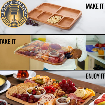 Personalized Bamboo Charcuterie Board With Clear Locking Lid, One Compartment Build-A-Board Serving Board For Entertaining And Storage