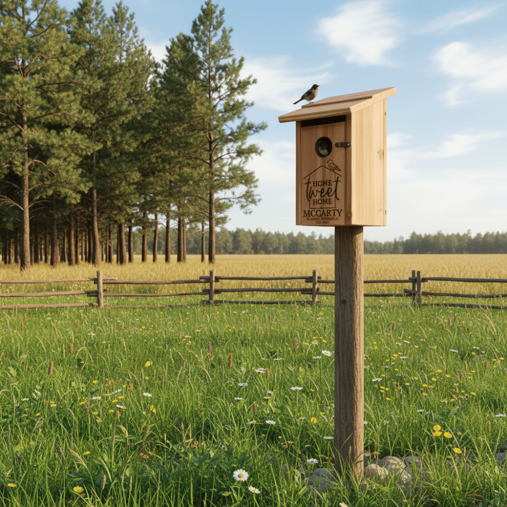 Personalized Premium Eastern Red Cedar Birdhouse Made In USA For Housewarming, Birdwatchers And Realtor Closing