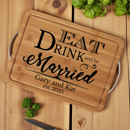 Personalized Wedding Cutting Board Or Charcuterie Serving Board In Bamboo Or Acacia Mr & Mrs Keepsake With Couples Name And Date For Bridal Shower Anniversary Engagement Or Housewarming Elegant Kitchen Decor And Entertaining Essential