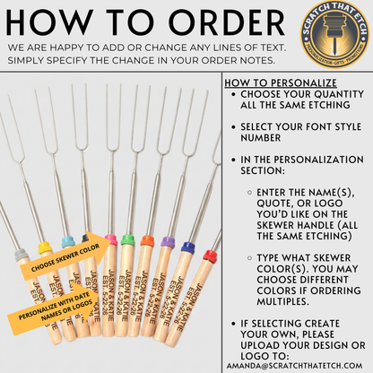 Personalized Wedding Roasting Sticks, Bonfire Wedding Favor, Custom Skewer, Reception Fire Pit Favor, Names Date Gift for Guests