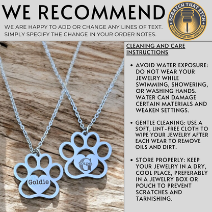 Personalized Paw Print Necklace for Dog Moms,  Pet Name Jewelry, Dog Lover Gift, Puppy Milestone, Pet Memorial Gift