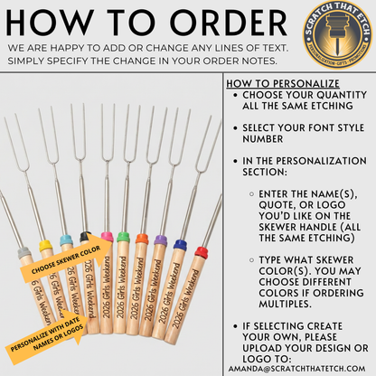 Personalized Girls Weekend Roasting Sticks, Bachelorette Bonfire Skewer, Glamping Campfire Gift, Bridesmaid Party Favor, S’mores Stick