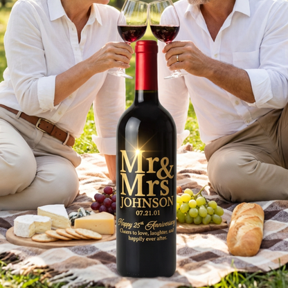 Personalized Sandblasted Wine Bottle Etching With Optional Two 15OZ Stemless Or Two 19OZ Stemmed Glasses For Anniversaries Weddings And Special Memories