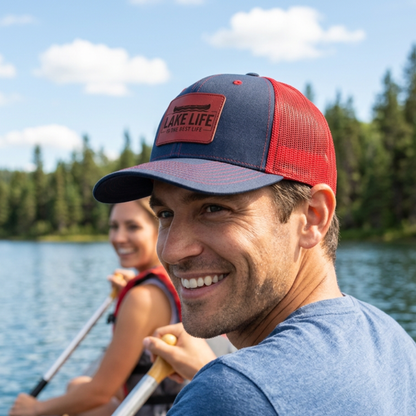 Personalized Lake Life Paddleboard Patch Hats Design, Richardson 112 Trucker Hat, Custom Logo Snapbacks, Beanies, Relaxed/ Casual Hat Choice