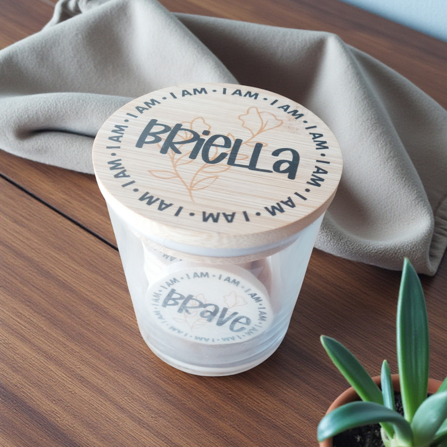 Personalized Affirmation Tokens Set With Optional Glass Jar And Flower Lid, Choose Light Pink Light Purple Light Green Light Blue Or Light Brown, Create Your Own Messages