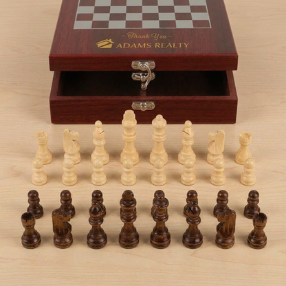Personalized Rosewood Folding Chess Set And Board For Travel And Home With Elegant Finish And Timeless Style
