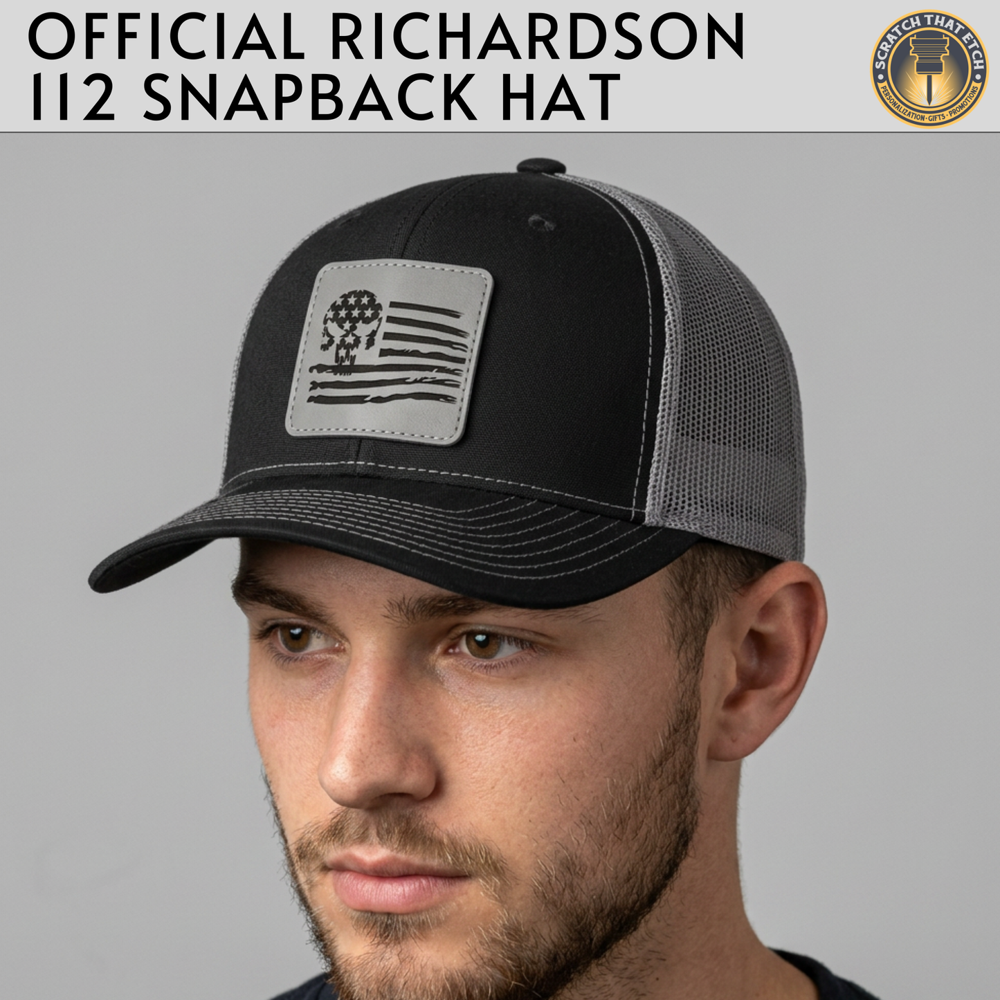 Personalized American Flag Skull Patch Hats, Richardson 112 Trucker Hat, Custom Logo Snapbacks, Beanies, Relaxed & Casual Hats with Patch