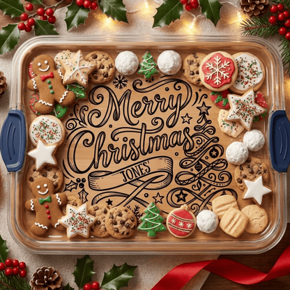 Personalized Christmas Ribbon Tree |  Build-a-Board Cutting Board with Compartments and Clear Locking Lid for Charcuterie, Snacks