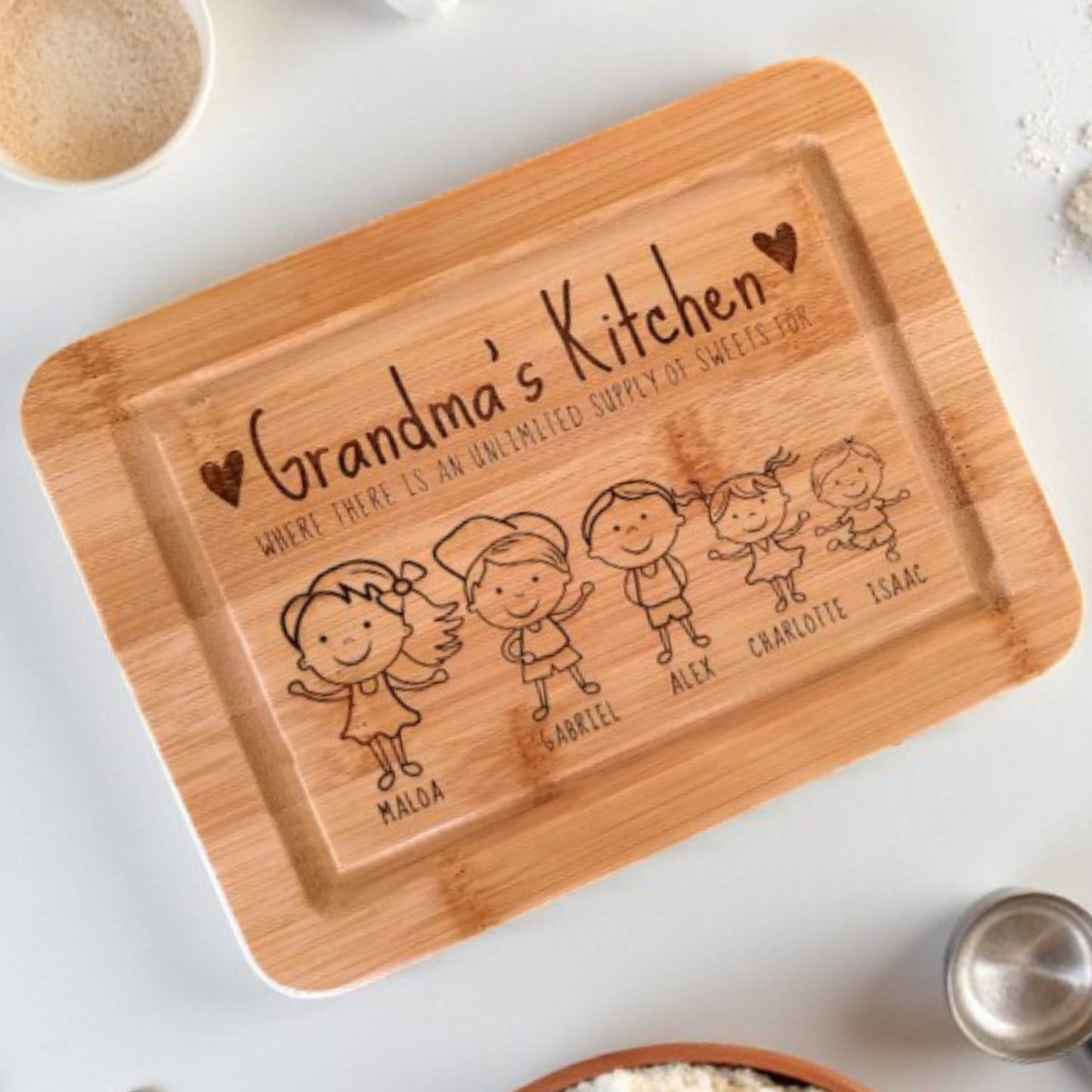 Grandma's Kitchen Personalized Cutting Board In Bamboo Or Acacia — Customizable with Grandkids And Heartfelt Message; Durable Serving Board For Mother's Day, Birthday, Or Christmas — One-Of-A-Kind Keepsake That Celebrates Grandma And Elevates Her Kitchen