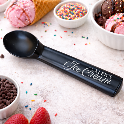 Personalized Aluminum Ice Cream Scoop In Black Or Silver For Bulk Wedding Favors And Save The Date, Up To 30 Characters On Handle