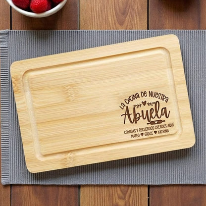 Personalized La Cocina De Nuestra Cutting Board For Abuela Abuelita Tita Mama Keepsake for Mothers Day Kitchen Decor Spanish Serving Board