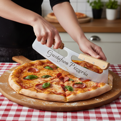 Personalized Rocking Pizza Cutter With Wood Handles And Protective PP Cover For Effortless Slicing And Safe Storage