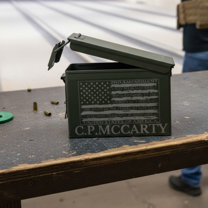 Personalized Weatherproof Steel Ammo Can For .30 Or .50 Caliber, Military Style Storage Box For Ammo, Range Gear, And Keepsakes