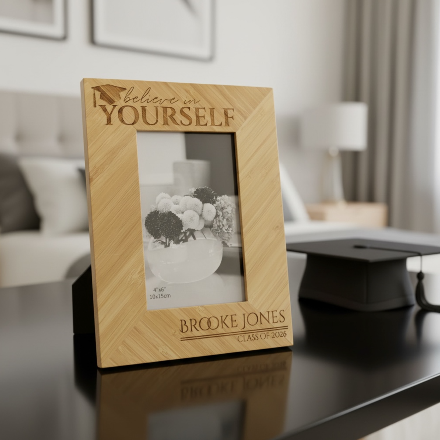 Personalized Graduation Picture Frame, Keepsake for High School or College Grads, Custom Name and Year "Believe In Yourself"