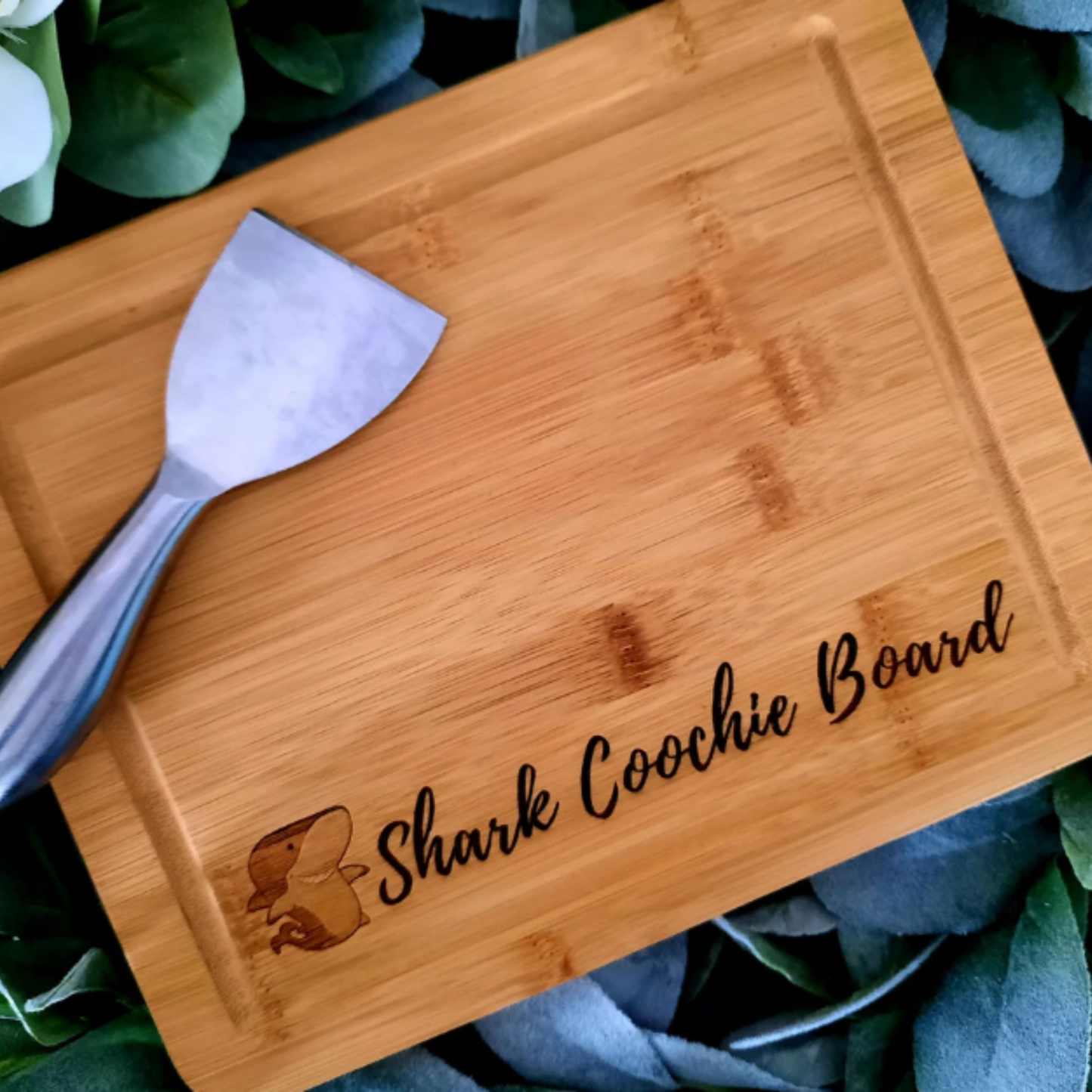 Personalized Sharkcoochie Charcuterie Cutting Board Shark Themed Serving Board In Bamboo Or Acacia For Kitchen Decor And Parties