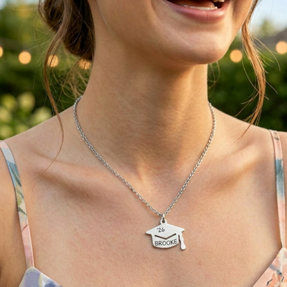 Personalized Graduation Cap Necklace, Custom Grad Gift For Her, Senior Graduation Keepsake, Name Year School Charm Necklace