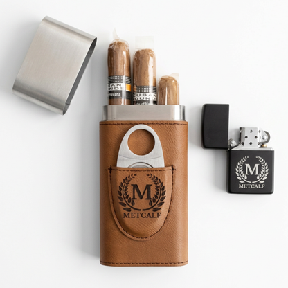 Personalized Cigar Case & Lighter Set for Graduation Gift, Holds 3 Cigars, Travel Humidor, Grad Party Keepsake, Class of 2026