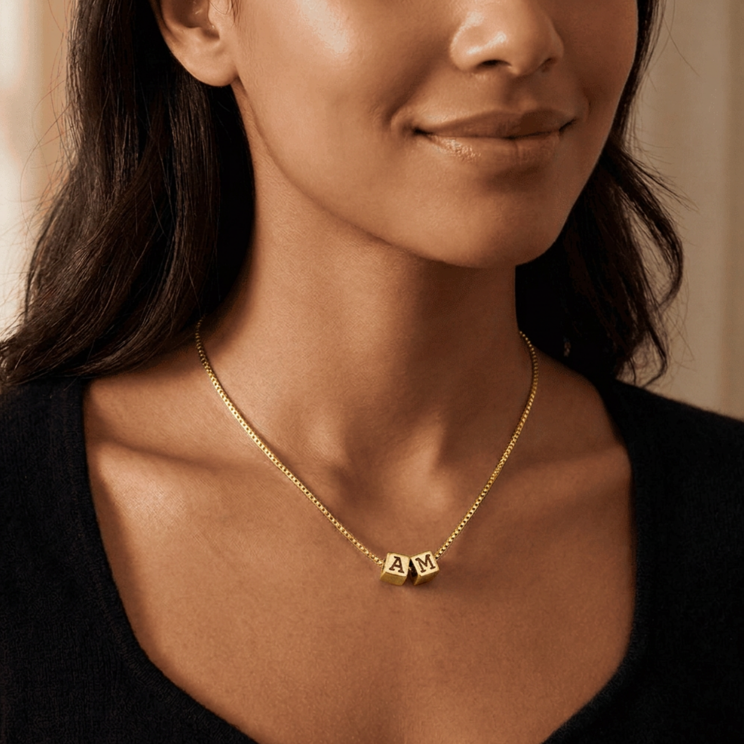 Personalized Cube Necklace with Initials for Moms with Kids Initials, Couples with Heart Emoji, BFF's,  For Ladies Young & Young at Heart