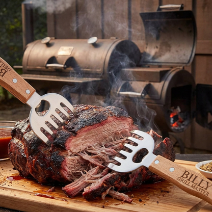 Personalized Stainless Steel BBQ Meat Shredder Claws With Long Natural Wood Handles For Pulled Pork And Grilling