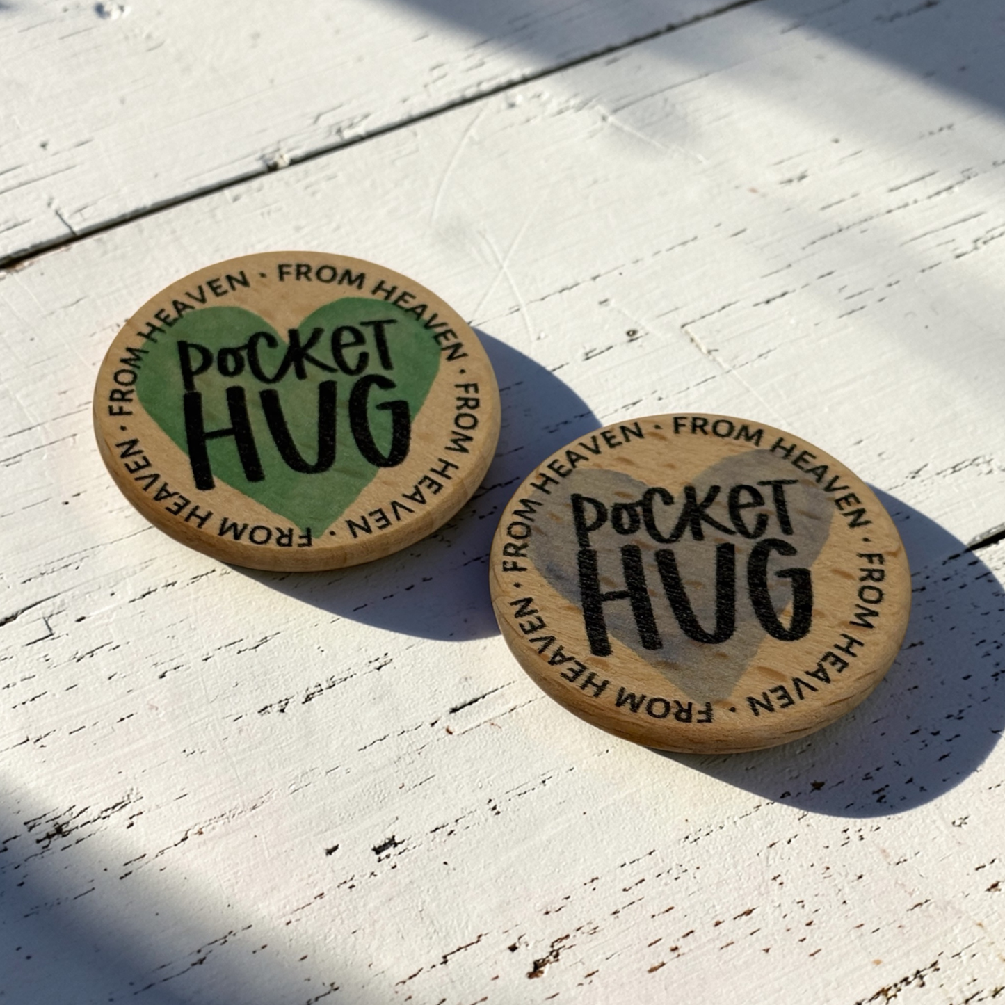 Personalized Pocket Hug From Heaven Wooden Sympathy Bereavement Coin Token Keepsake With Heart Color Choice