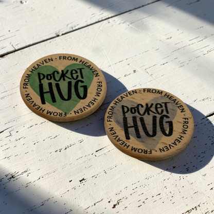 Personalized Pocket Hug From Heaven Wooden Sympathy Bereavement Coin Token Keepsake With Heart Color Choice