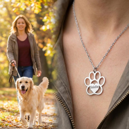 Personalized Paw Print Necklace for Dog Moms,  Pet Name Jewelry, Dog Lover Gift, Puppy Milestone, Pet Memorial Gift