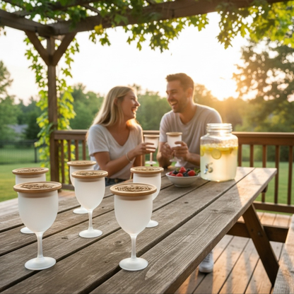 Personalized Bamboo Wineglass Covers Keep Bugs Out For Outdoor Entertaining Bonfires & Lake Life