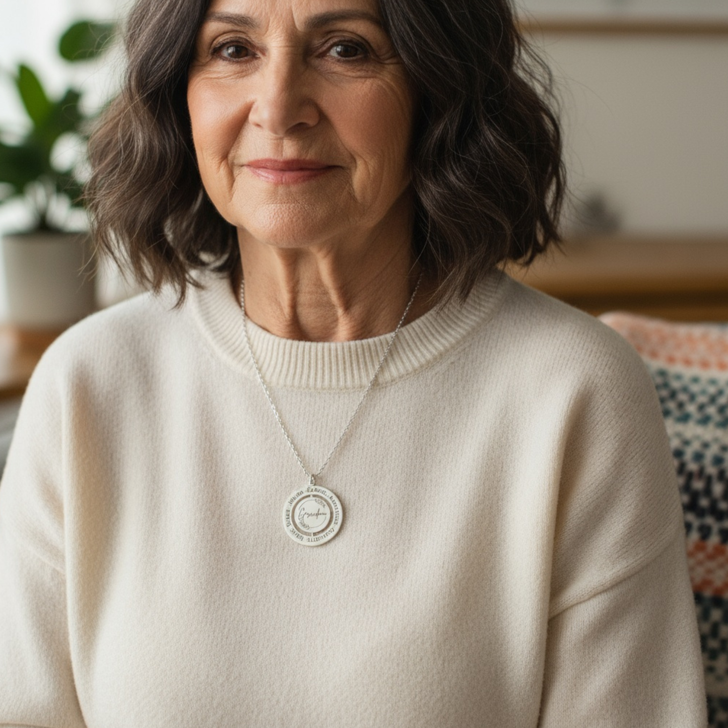 Personalized Rotating Circle Necklace For Grandma Abuela Mom Or Nanni With Names Revealed On Spinning Center, 14K Gold Plated Rose Gold Or Silver Stainless Steel