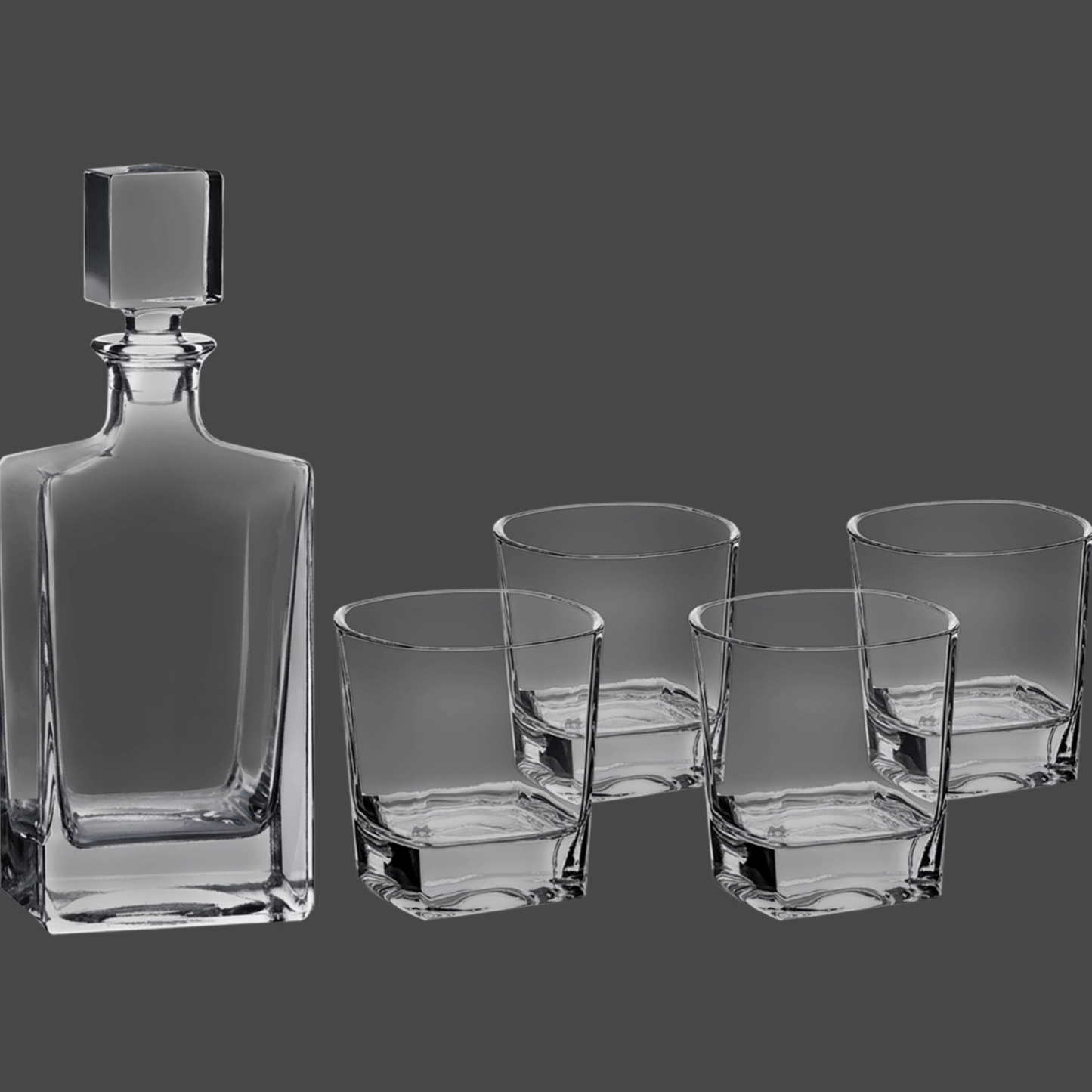 Personalized Decanter Set with 4 Rocks Glasses, Custom Logo Square Glass Decanter, FD PD EMS Retirement Gift or Company Bar Gift