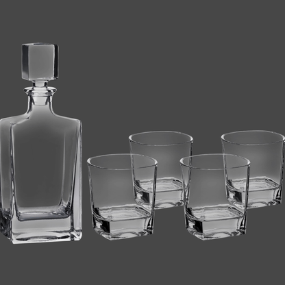Personalized Decanter Set with 4 Rocks Glasses, Custom Logo Square Glass Decanter, FD PD EMS Retirement Gift or Company Bar Gift