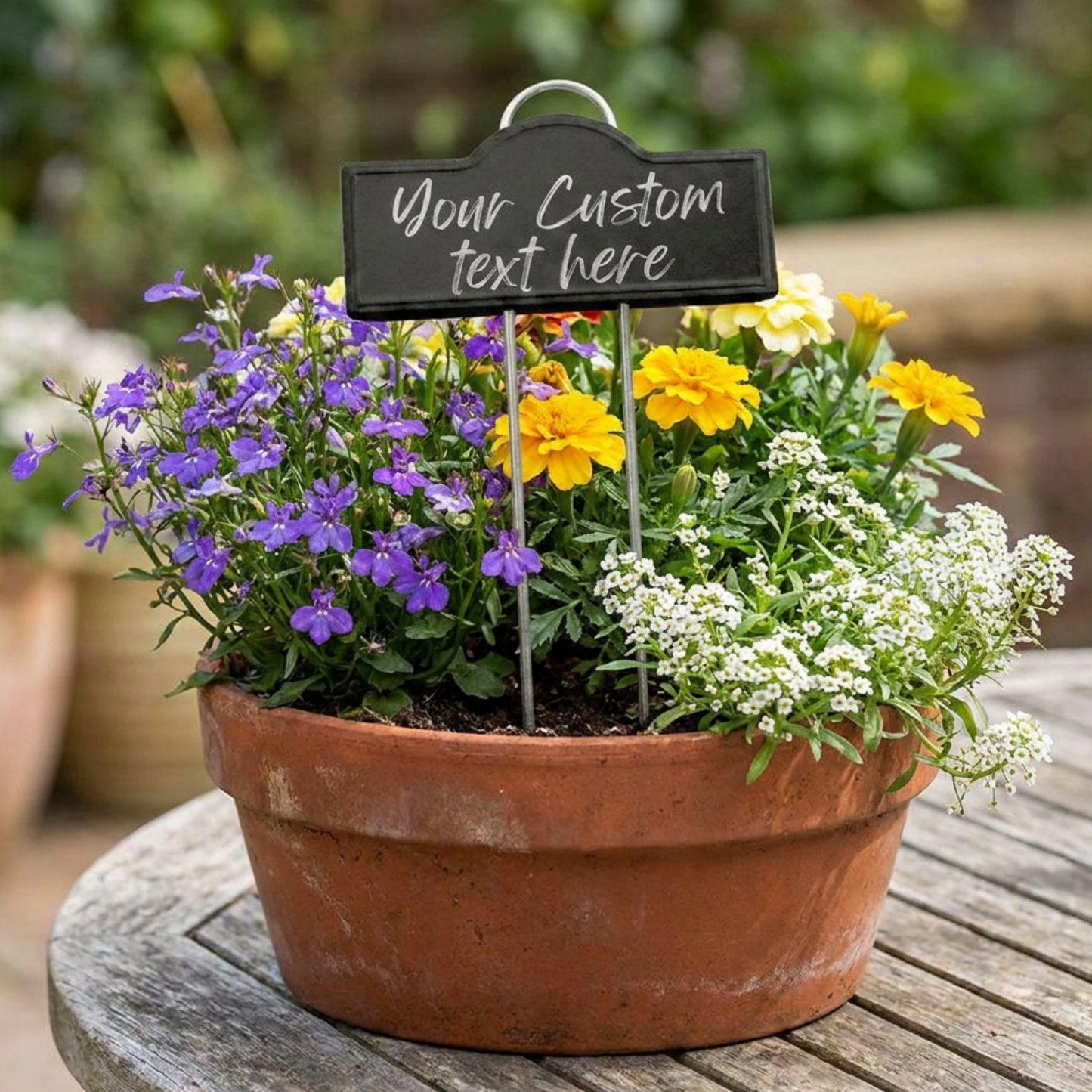 Personalized Mini Black Metal Garden Sign With Yard Stake, 1.39" x 3.74" Permanent Etching, Weather Resistant Garden Labels Indoor/Outdoor