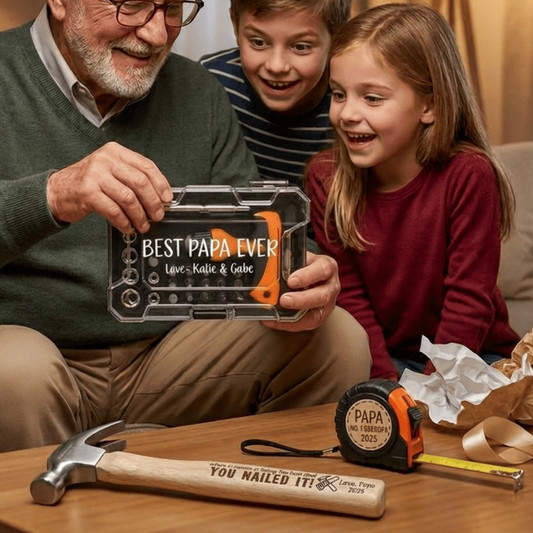 Personalized 3 pcs Tool Set for Dad, Custom Hammer Tape Measure & Screwdriver Gift for Grandpa, Father’s Day Birthday Gift Idea For Him