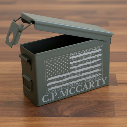 Personalized Weatherproof Steel Ammo Can For .30 Or .50 Caliber, Military Style Storage Box For Ammo, Range Gear, And Keepsakes