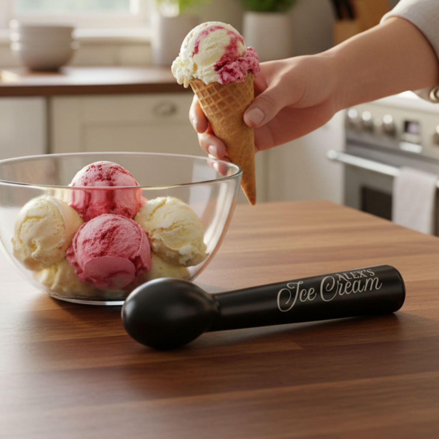 Personalized Aluminum Ice Cream Scoop In Black Or Silver For Bulk Wedding Favors And Save The Date, Up To 30 Characters On Handle