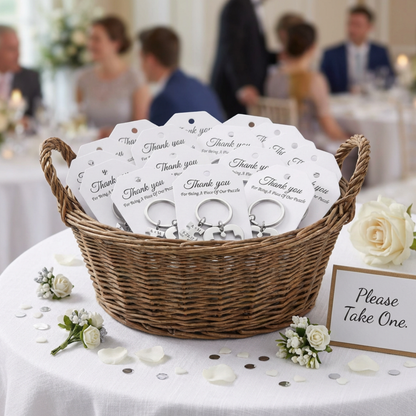 Personalized Stainless Steel Puzzle Keychain Wedding Favors With Bride And Groom Names or Couples Initials & Date A Piece of Our Big Day