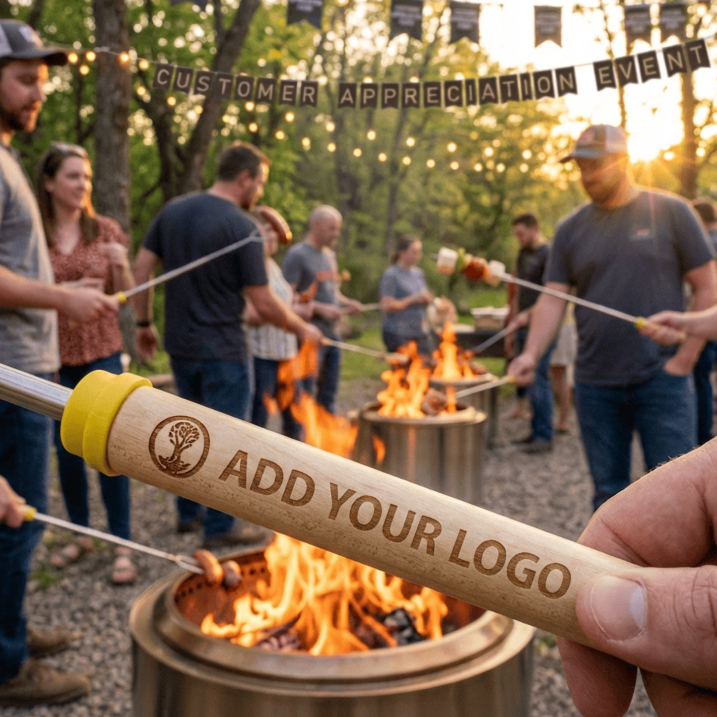 Custom Logo Roasting Sticks Corporate Gifts • Employee Appreciation • Company Picnics • Team Events Bring your brand to the fire pit- Marshmallow Skewer