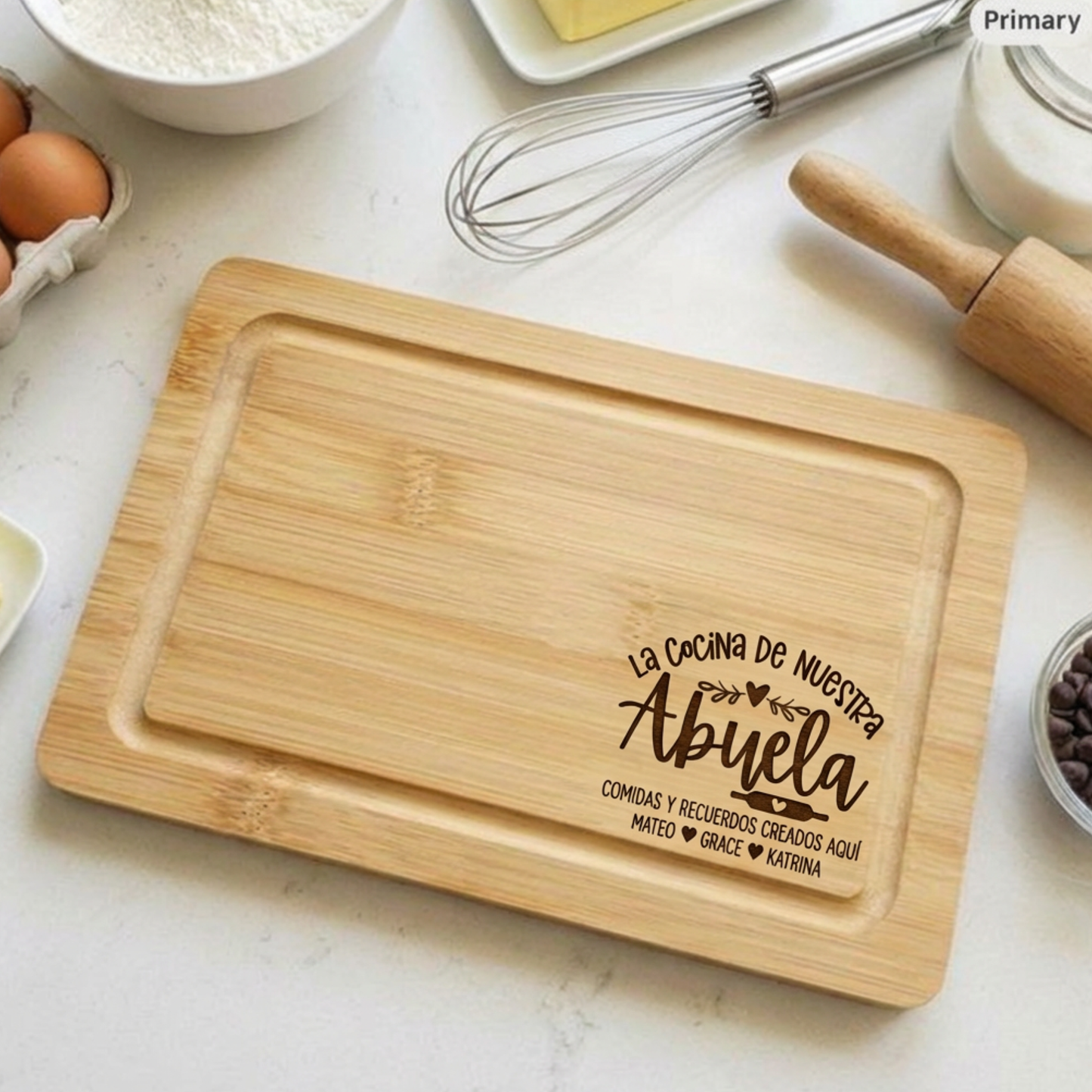 Personalized La Cocina De Nuestra Cutting Board For Abuela Abuelita Tita Mama Keepsake for Mothers Day Kitchen Decor Spanish Serving Board